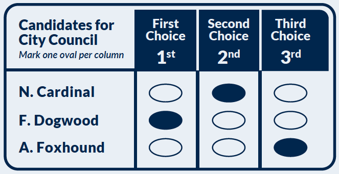 Un gráfico simplificado que muestra una boleta de elección por orden de preferencia